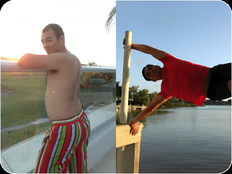 A Movement Athlete member before training, and after — holding a human flag